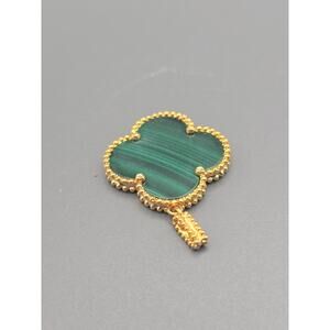 18K Gold Malachite Clover Pendant Charm